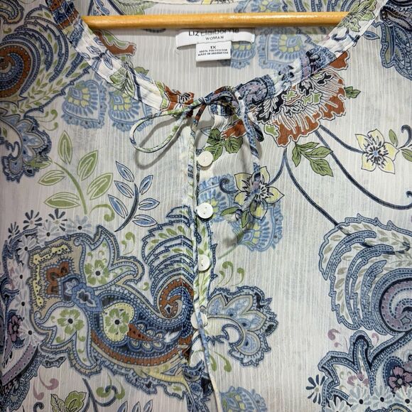 Liz Claiborne Blouse Women’s Size 1X White Multi Paisley Print Top 3/4 Sleeves - Picture 8 of 11
